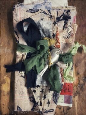 Fabric Bundle & Vintage Bird Brooch